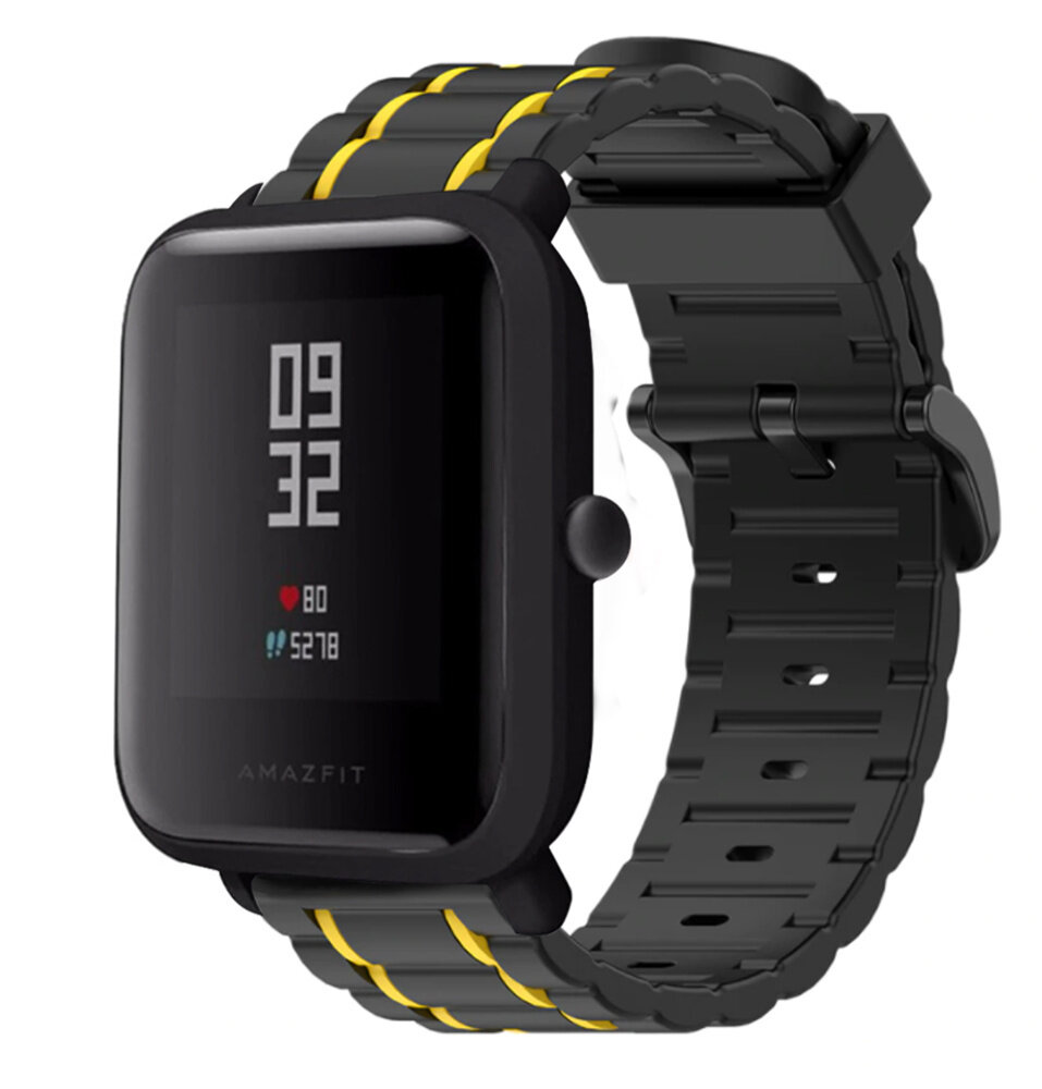 Strap-it Strap-it Xiaomi Amazfit Bip Silicone Strap Tough (Black/Yellow)