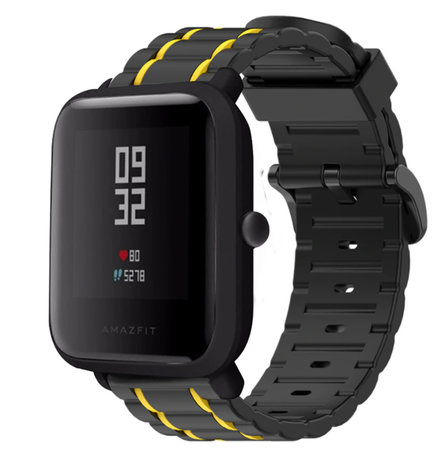 Strap-it Strap-it Xiaomi Amazfit Bip Silicone Strap Tough (Black/Yellow)