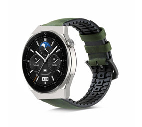 Strap-it Huawei Watch GT 3 Pro 46mm Silicone/Leather Strap (Green)