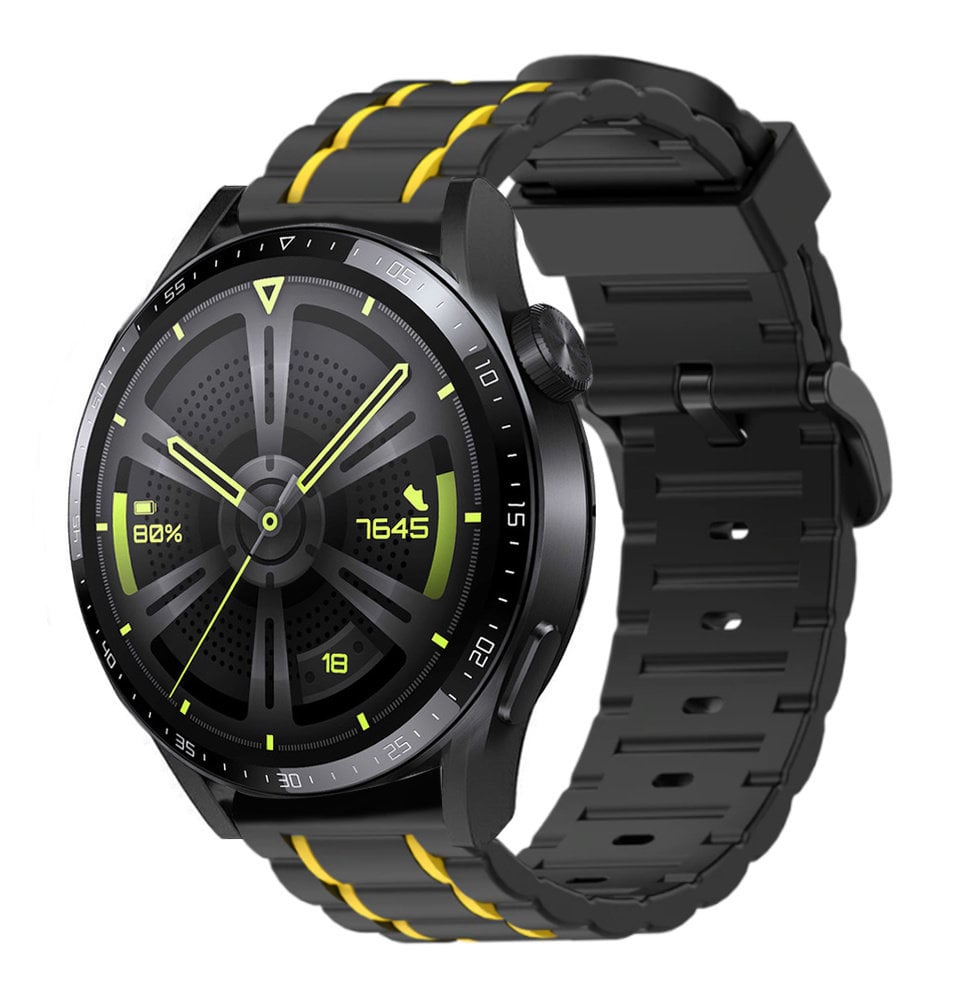 Strap-it Strap-it Huawei Watch GT 3 46mm Silicone Strap Tough (Black/Yellow)