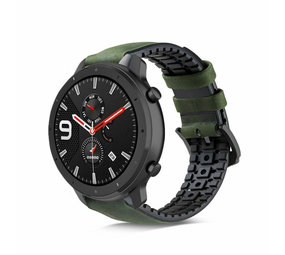 Strap-it Xiaomi Amazfit GTR Silicone/Leather Strap (Black/Green)