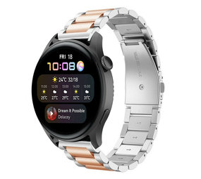 Strap-it Huawei Watch 3 (Pro) Steel Strap (Silver/Rose Gold) Strap-it Huawei Watch 3 (Pro) Steel Strap (Silver/Rose Gold)