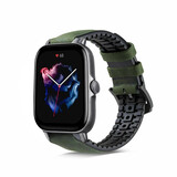Strap-it Amazfit GTS 3 Silicone/Leather Strap (Green)