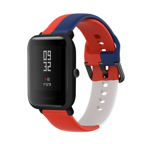 Strap-it Strap-it Xiaomi Amazfit Bip Silicone Strap Triple (Red-White-Blue)