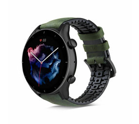 Strap-it Amazfit GTR 3 (Pro) Silicone/Leather Strap (Black/Green)
