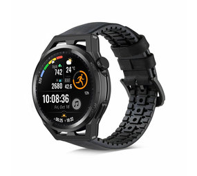 Strap-it Huawei Watch GT Runner Silicone/Leather Strap (Black)