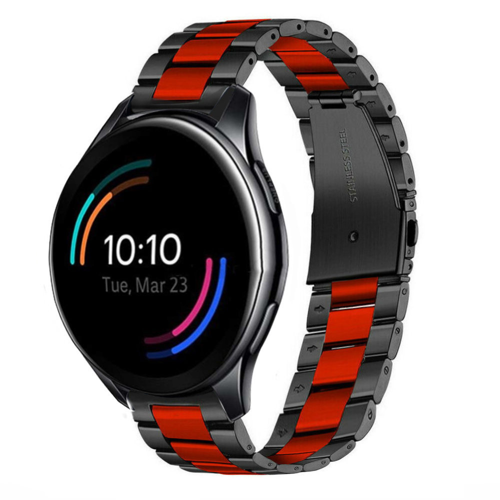 Strap-it Strap-it OnePlus Watch Steel Strap (Black/Red) Strap-it Strap-it OnePlus Watch Steel Strap (Black/Red)