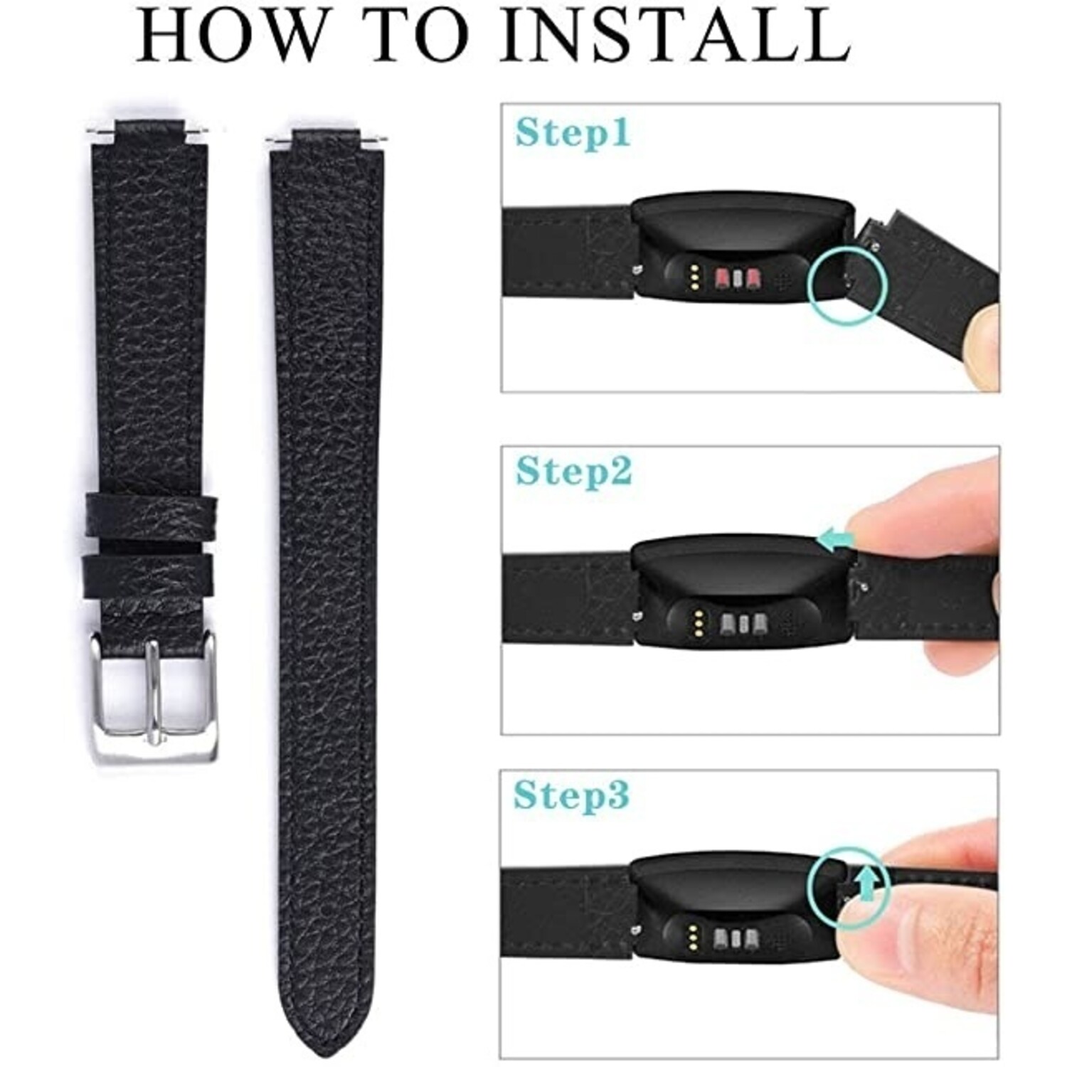 Fitbit Inspire 3 Leather Strap (Black)