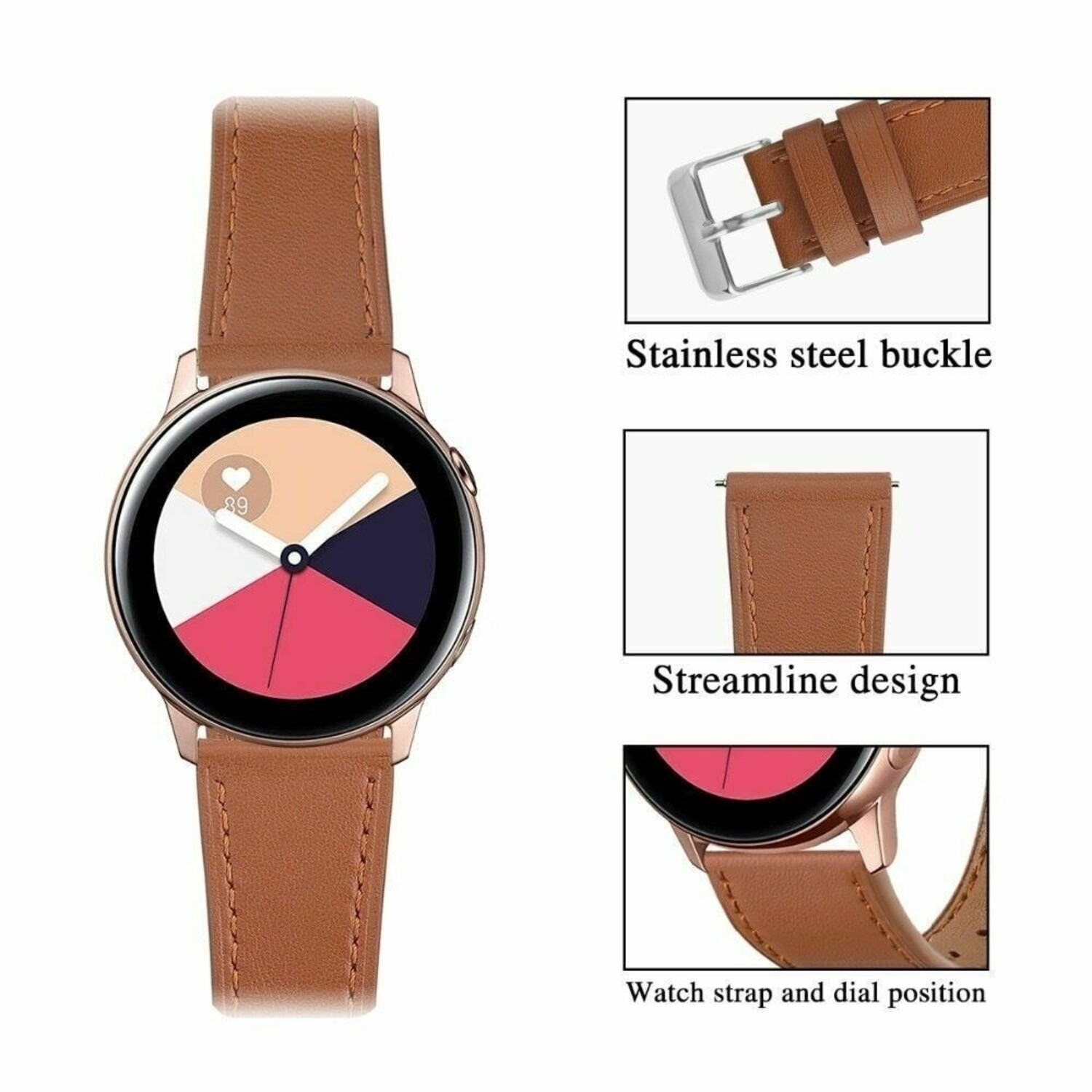 Samsung Galaxy Watch Active Modern Leather Strap Brown