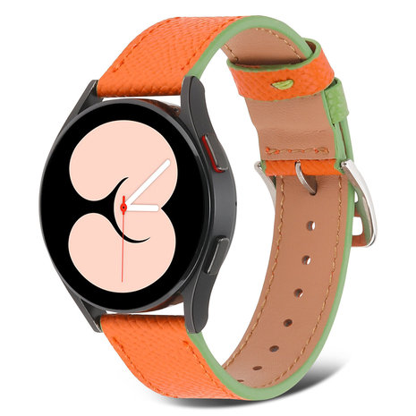 Strap-it Strap-it Samsung Galaxy Watch 4 44mm Leather Strap (Orange/Green) Strap-it Strap-it Samsung Galaxy Watch 4 44mm Leather Strap (Orange/Green)