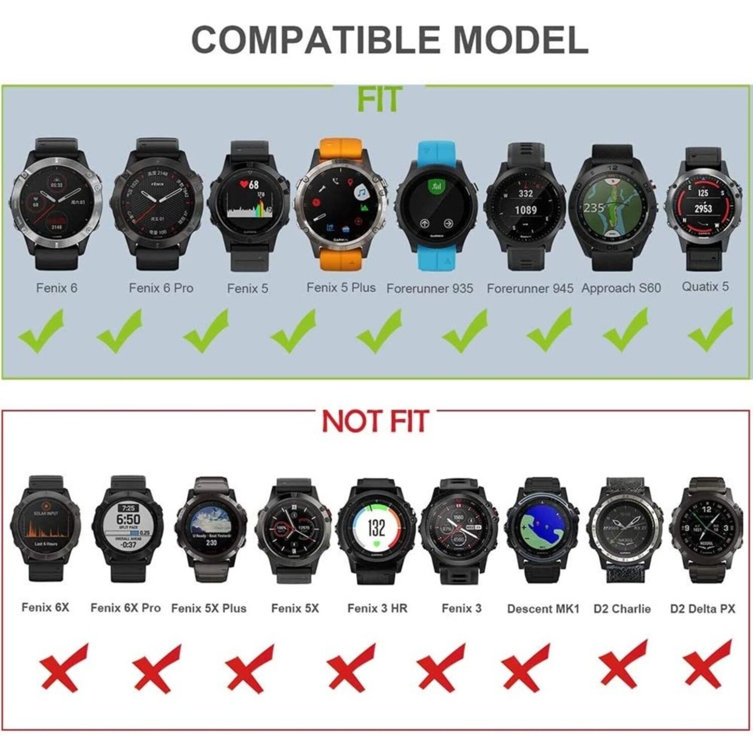 Garmin Fenix 5 Plus 6 Pro Silicone Strap White