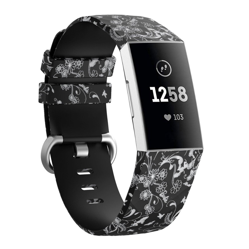 Strap-it Strap-it Black Flower Fitbit Charge 3 / 4 Silicone Strap Strap-it Strap-it Black Flower Fitbit Charge 3 / 4 Silicone Strap
