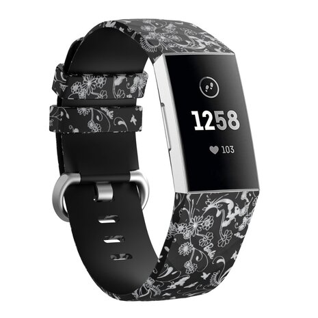 Strap-it Strap-it Black Flower Fitbit Charge 3 / 4 Silicone Strap Strap-it Strap-it Black Flower Fitbit Charge 3 / 4 Silicone Strap