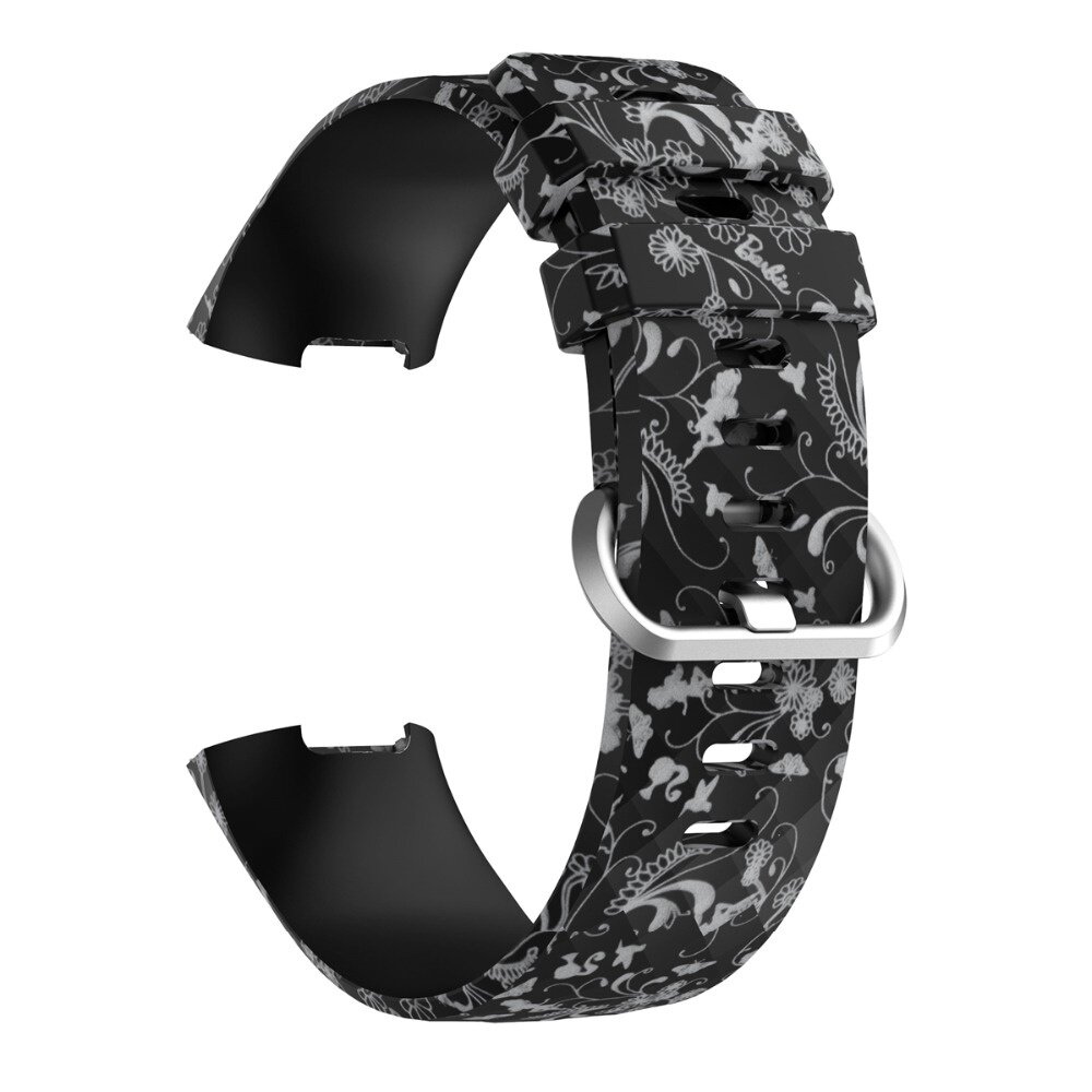 Strap-it Strap-it Black Flower Fitbit Charge 3 / 4 Silicone Strap Strap-it Strap-it Black Flower Fitbit Charge 3 / 4 Silicone Strap