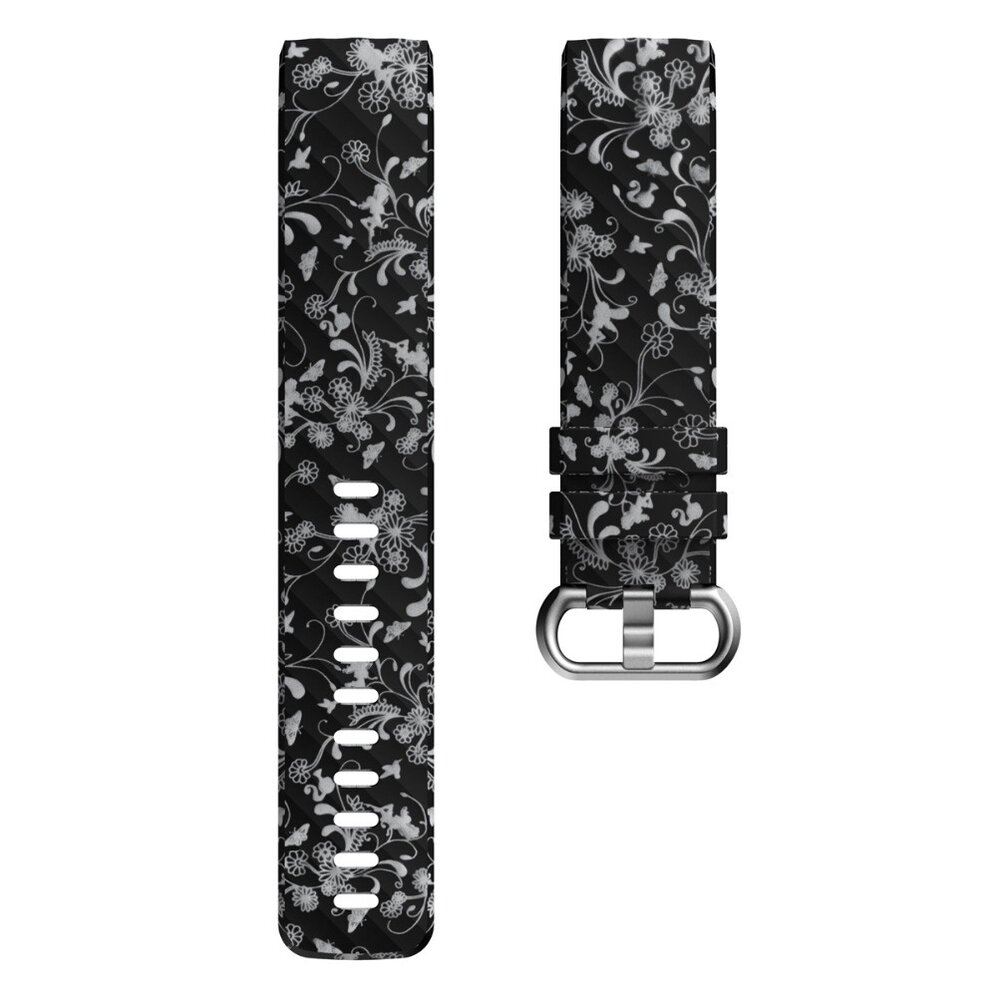 Strap-it Strap-it Black Flower Fitbit Charge 3 / 4 Silicone Strap Strap-it Strap-it Black Flower Fitbit Charge 3 / 4 Silicone Strap