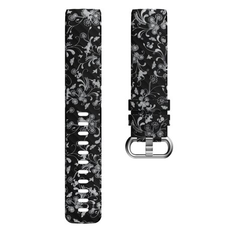 Strap-it Strap-it Black Flower Fitbit Charge 3 / 4 Silicone Strap Strap-it Strap-it Black Flower Fitbit Charge 3 / 4 Silicone Strap