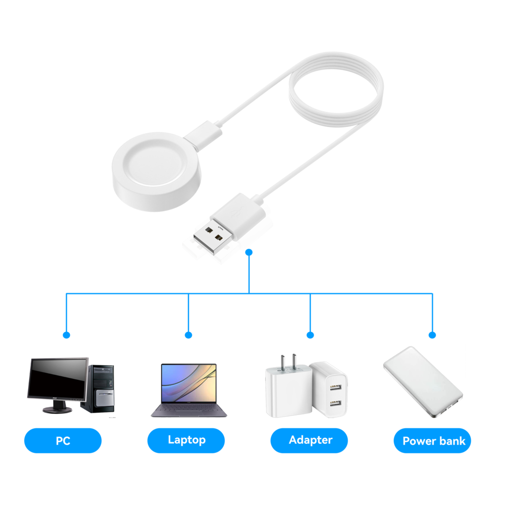 Bandz Bandz Huawei Watch GT 2 Pro / GT 3 / GT 4 / Watch 3 (Pro) USB-A Charger (White) - 100cm Bandz Bandz Huawei Watch GT 2 Pro / GT 3 / GT 4 / Watch 3 (Pro) USB-A Charger (White) - 100cm