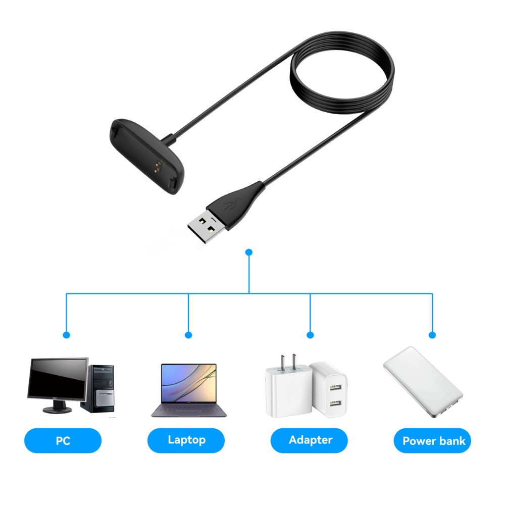 Bandz Bandz Fitbit Inspire 2 / Fitbit Ace 3 USB-A Charger (Black) - 100cm Bandz Bandz Fitbit Inspire 2 / Fitbit Ace 3 USB-A Charger (Black) - 100cm