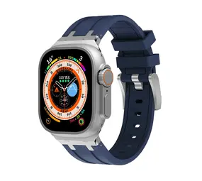 Strap-it Apple Watch Luxury Liquid Silicone Strap (Blue/Silver)