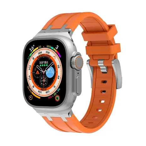 Strap-it Strap-it Apple Watch Luxury Liquid Silicone Strap (Orange/Silver) Strap-it Strap-it Apple Watch Luxury Liquid Silicone Strap (Orange/Silver)
