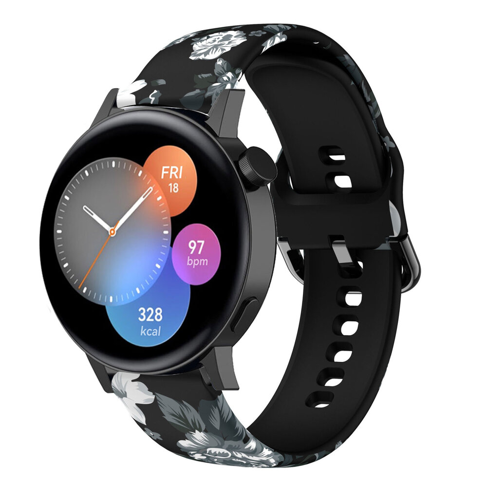 Strap-it Strap-it Grey Flower Huawei Watch GT 3 42mm Strap Strap-it Strap-it Grey Flower Huawei Watch GT 3 42mm Strap