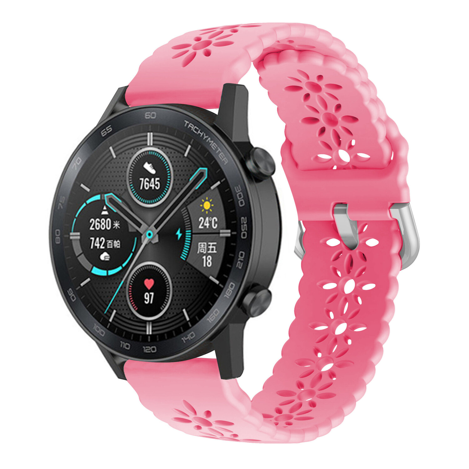 Strap it Strap it Honor Magic Watch 2 42mm Silicone Strap Patterned Bright Pink