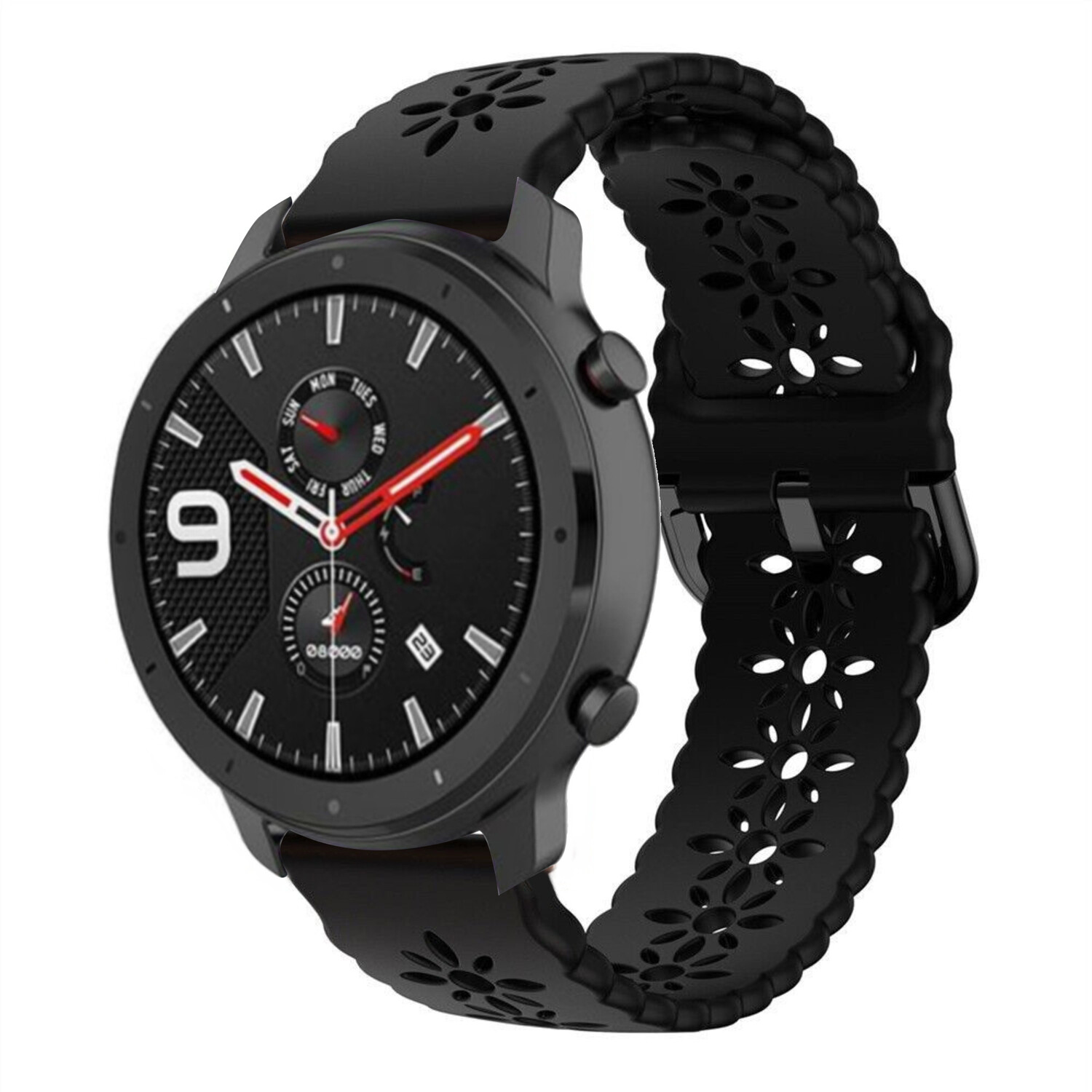 Strap it Strap it Amazfit GTR 42mm Silicone Strap Patterned Black