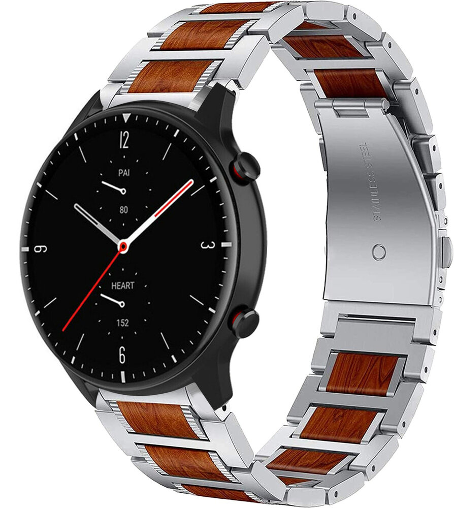 Strap-it Strap-it Amazfit GTR 2 Wood/Steel Strap (Silver) Strap-it Strap-it Amazfit GTR 2 Wood/Steel Strap (Silver)