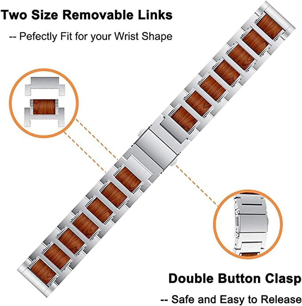 Strap-it Strap-it Samsung Galaxy Watch 3 45mm Wood/Steel Strap (Silver) Strap-it Strap-it Samsung Galaxy Watch 3 45mm Wood/Steel Strap (Silver)