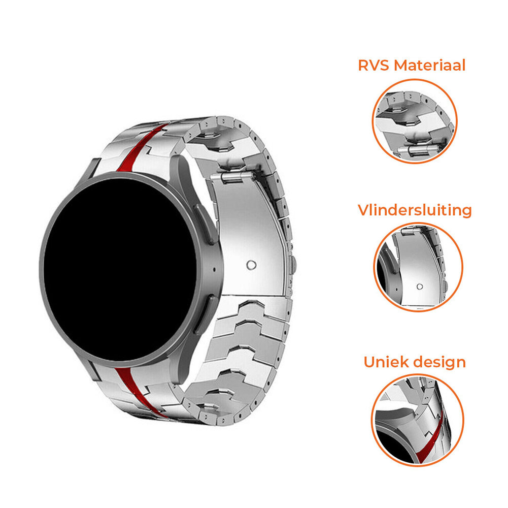 Strap-it Strap-it Samsung Galaxy Watch 5 44mm Steel Iron Strap (Silver/Red) Strap-it Strap-it Samsung Galaxy Watch 5 44mm Steel Iron Strap (Silver/Red)