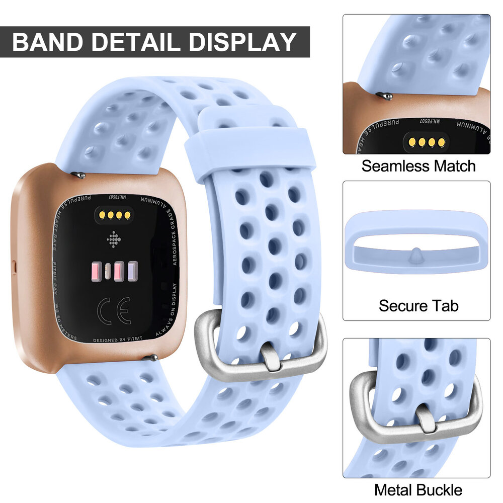 Strap-it Strap-it Fitbit Versa Breathable Silicone Strap (Lavender Blue)