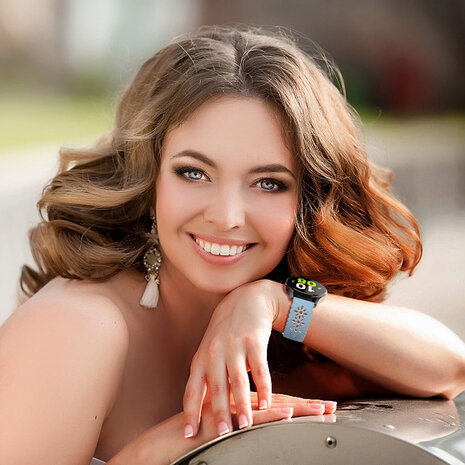 Strap-it Strap-it Xiaomi Amazfit Bip Silicone Strap Patterned (Light Blue/White)