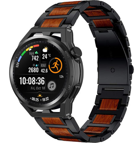 Strap-it Strap-it Huawei Watch GT Wood/Steel Strap (Black) Strap-it Strap-it Huawei Watch GT Wood/Steel Strap (Black)