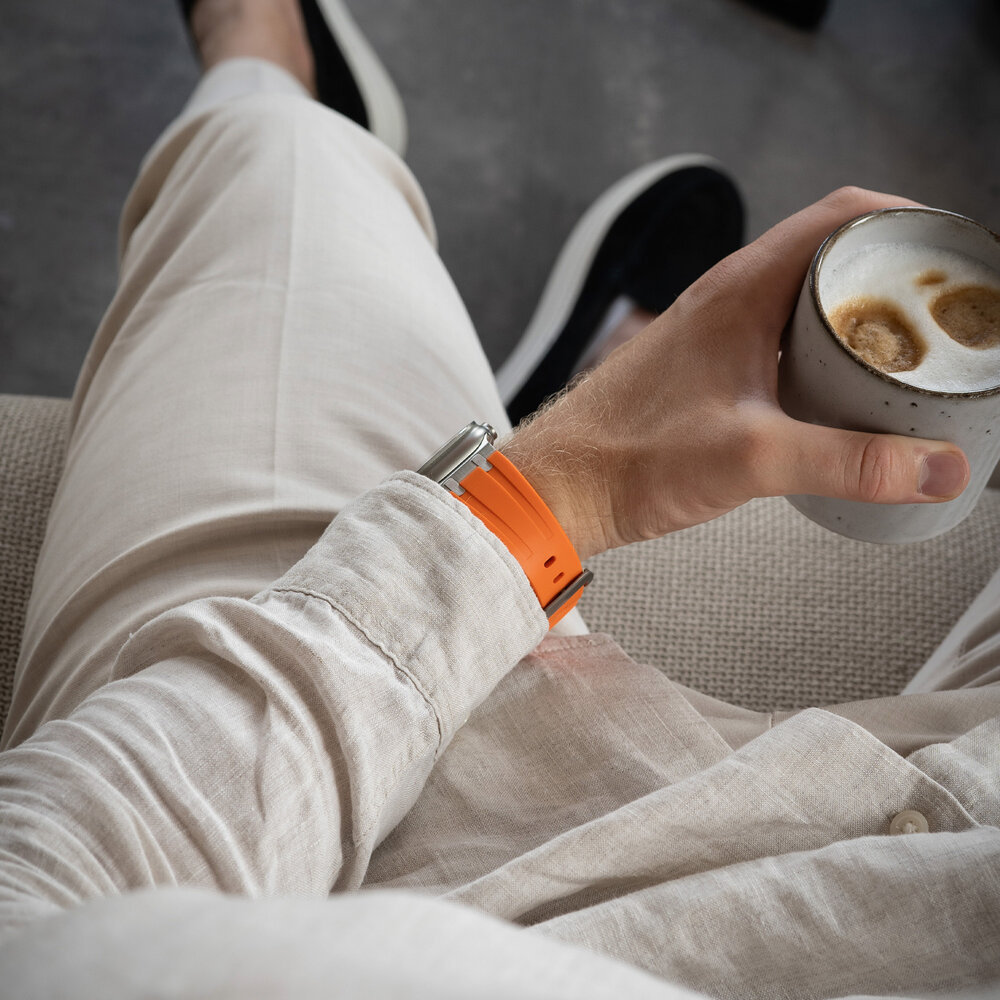 Bandz Bandz Apple Watch Silicone Strap 'Luxe Liquid' (Orange With Silver)