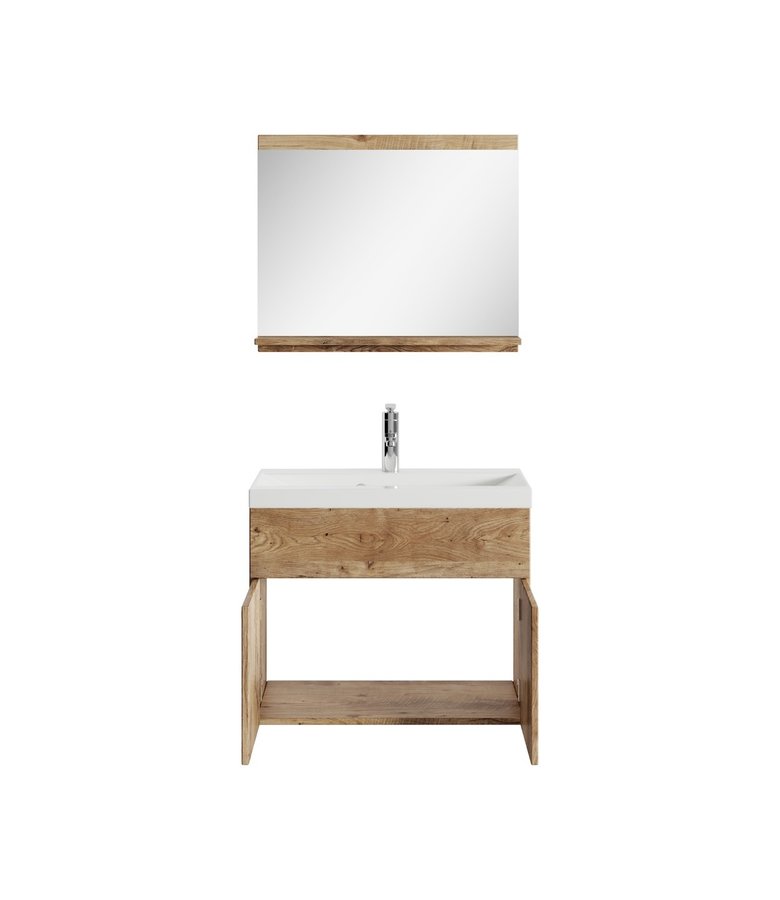 Badkamermeubel Montreal 02 60cm met spiegel - kastanje eiken