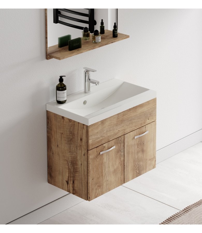 Badkamermeubel Montreal 02 60cm met spiegel - kastanje eiken