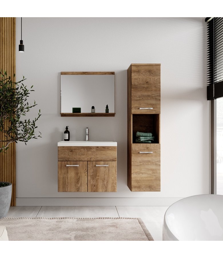 Badkamermeubel Montreal 02 60cm met spiegel - bruin eiken