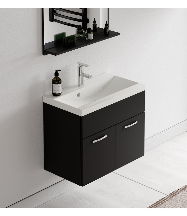 Badkamermeubel Montreal 02 60cm met spiegel - mat zwart