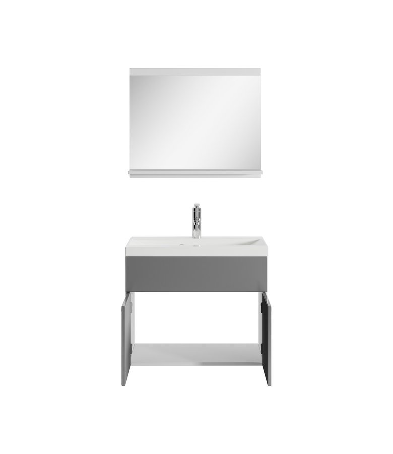 Badkamermeubel Montreal 02 60cm met spiegel - wit met hoogglans grijs