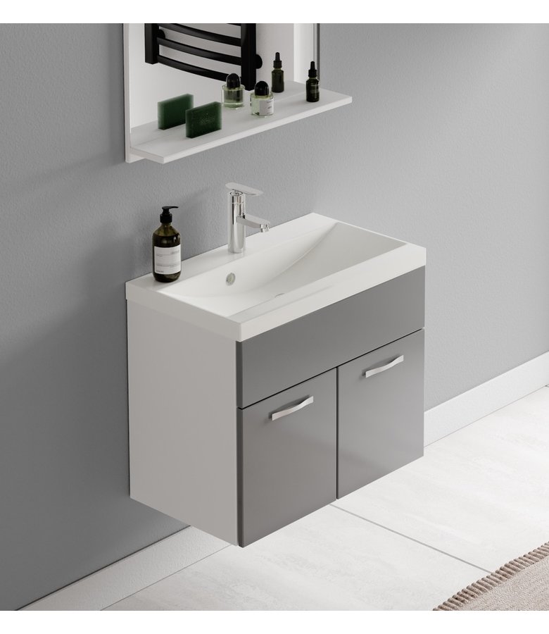 Badkamermeubel Montreal 02 60cm met spiegel - wit met hoogglans grijs