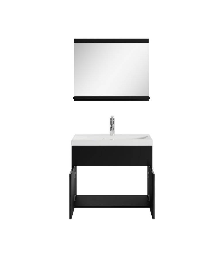 Badkamermeubel Montreal 02 60cm met spiegel - hoogglans zwart