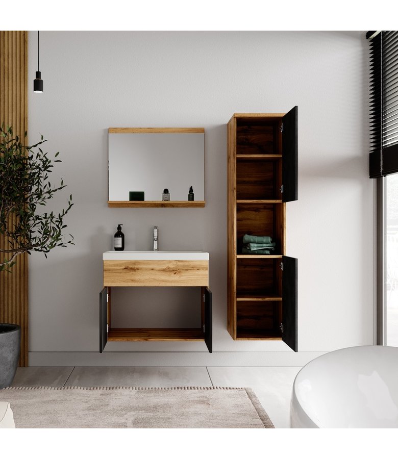 Badkamermeubel Montreal 60cm complete set - eiken met mat zwart