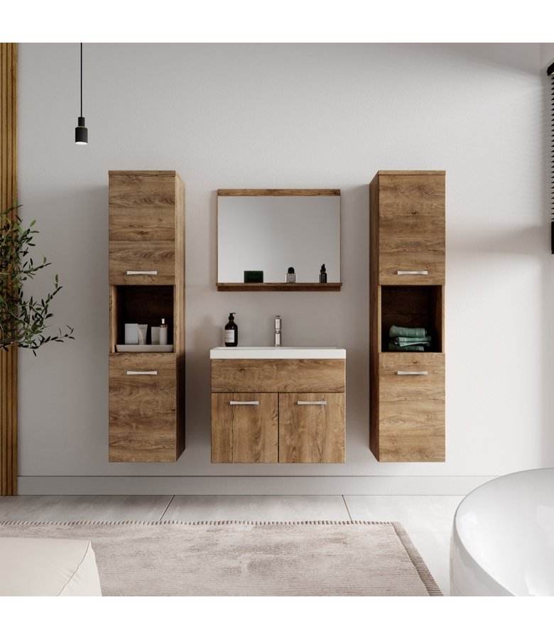 Badkamermeubel Montreal XL 60cm complete set - bruin eiken
