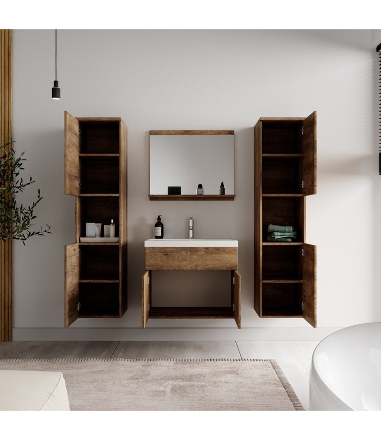 Badkamermeubel Montreal XL 60cm complete set - bruin eiken