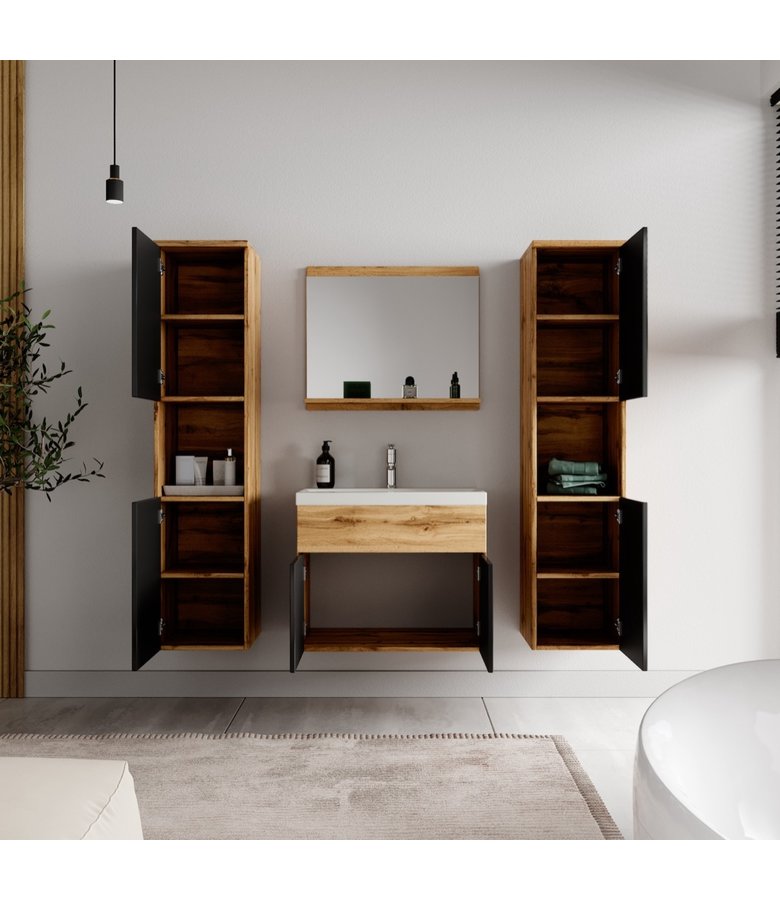 Badkamermeubel Montreal XL 60cm complete set - eiken met mat zwart