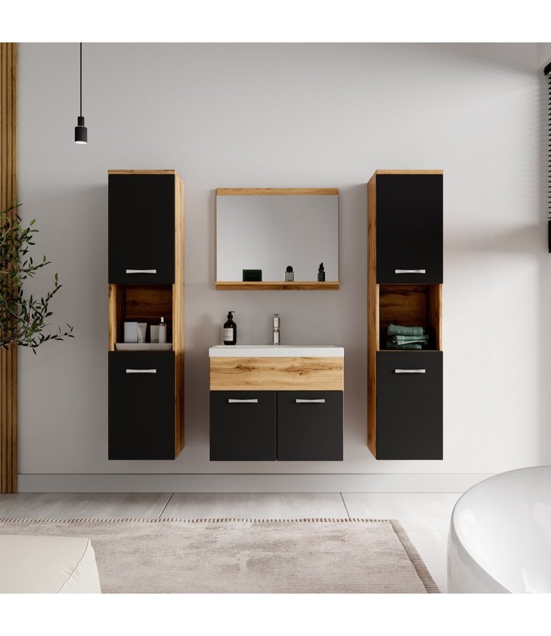 Badkamermeubel Montreal XL 60cm complete set - eiken met mat zwart