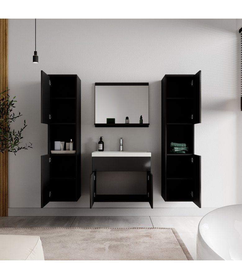 Badkamermeubel Montreal XL 60cm complete set - hoogglans zwart