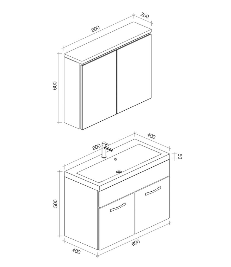Badkamermeubel Paso 02 80cm met spiegelkast - eiken