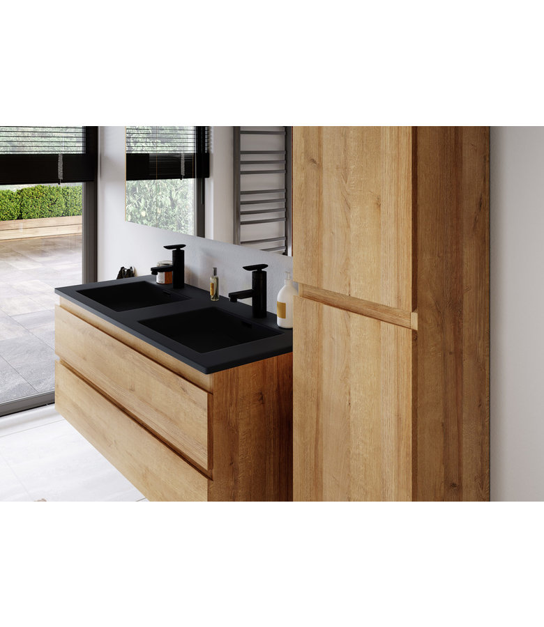 Badkamermeubel Angela 120cm - zwarte wastafel - eiken