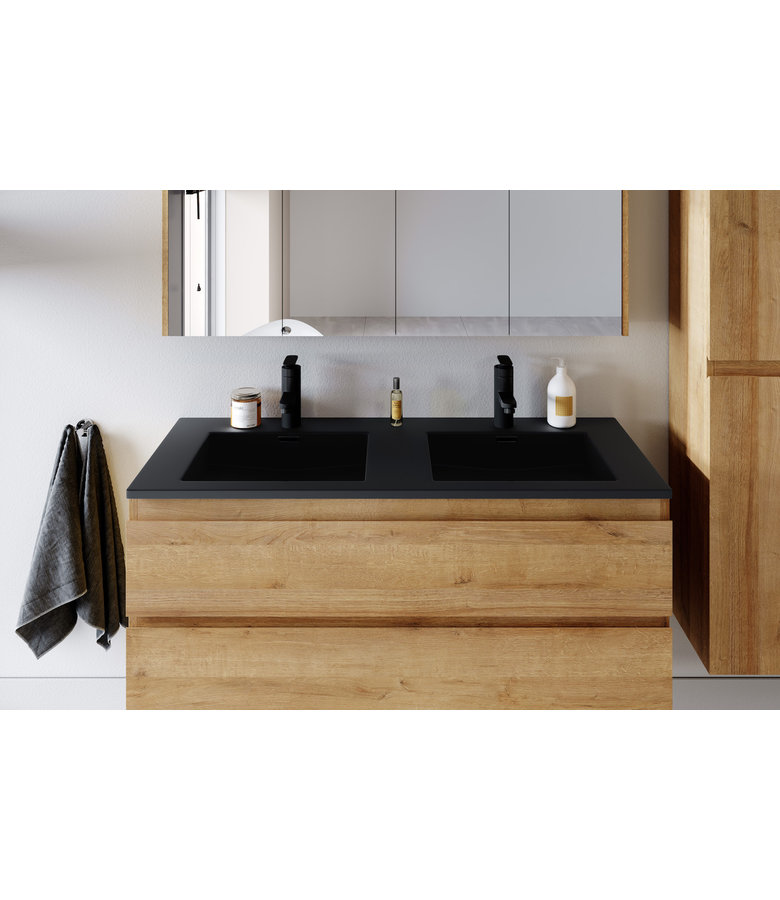 Badkamermeubel Angela 120cm - zwarte wastafel - eiken
